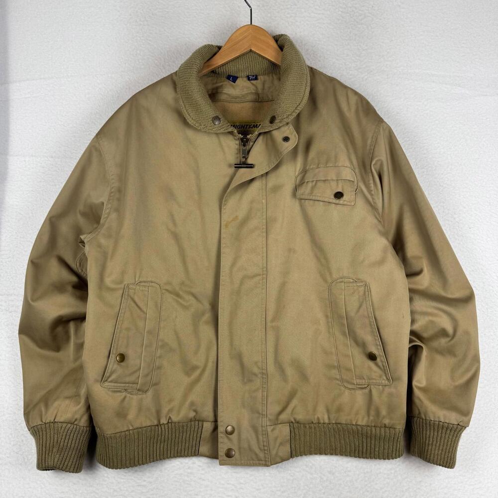 Vintage Mighty Mac Mens Large Brown Flannel Lined Work Wear Jacket Coat Bomber